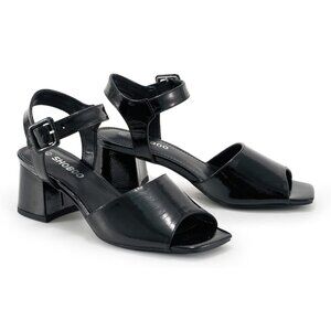 Shoboo Black PU Leather Chunky Block Heels Strappy Sandals w/Square Toe 6.5 NEW!